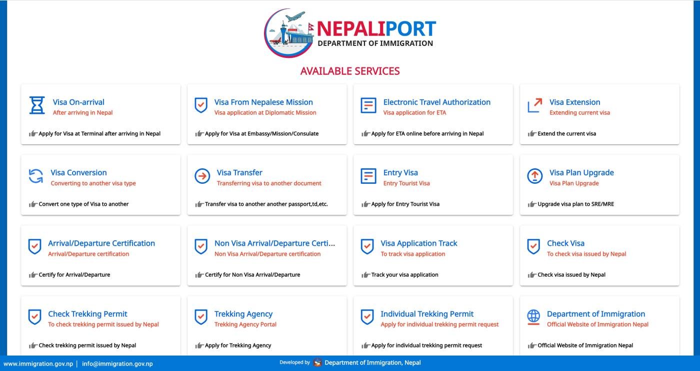 Site para fazer o visto para o Nepal