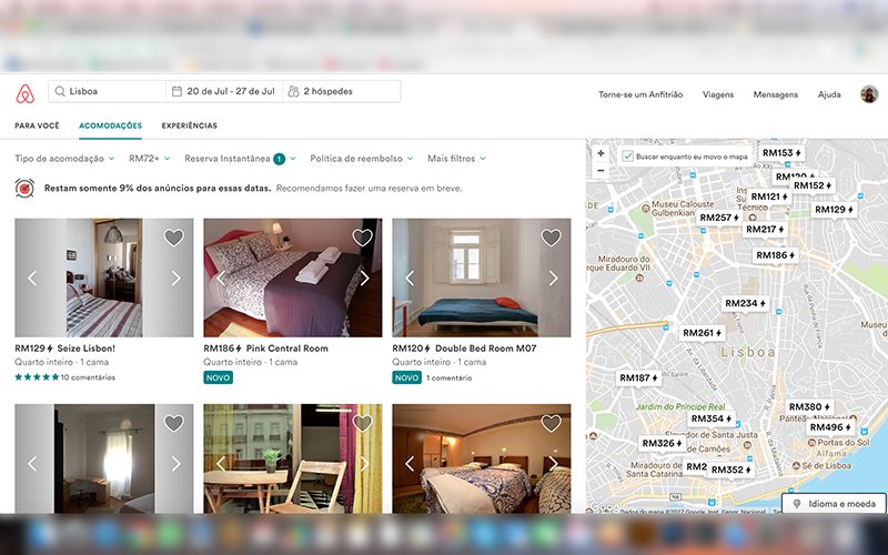 tela inicial do site airbnb
