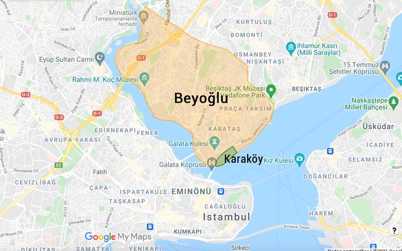 Mapa Beyoglu em Istambul