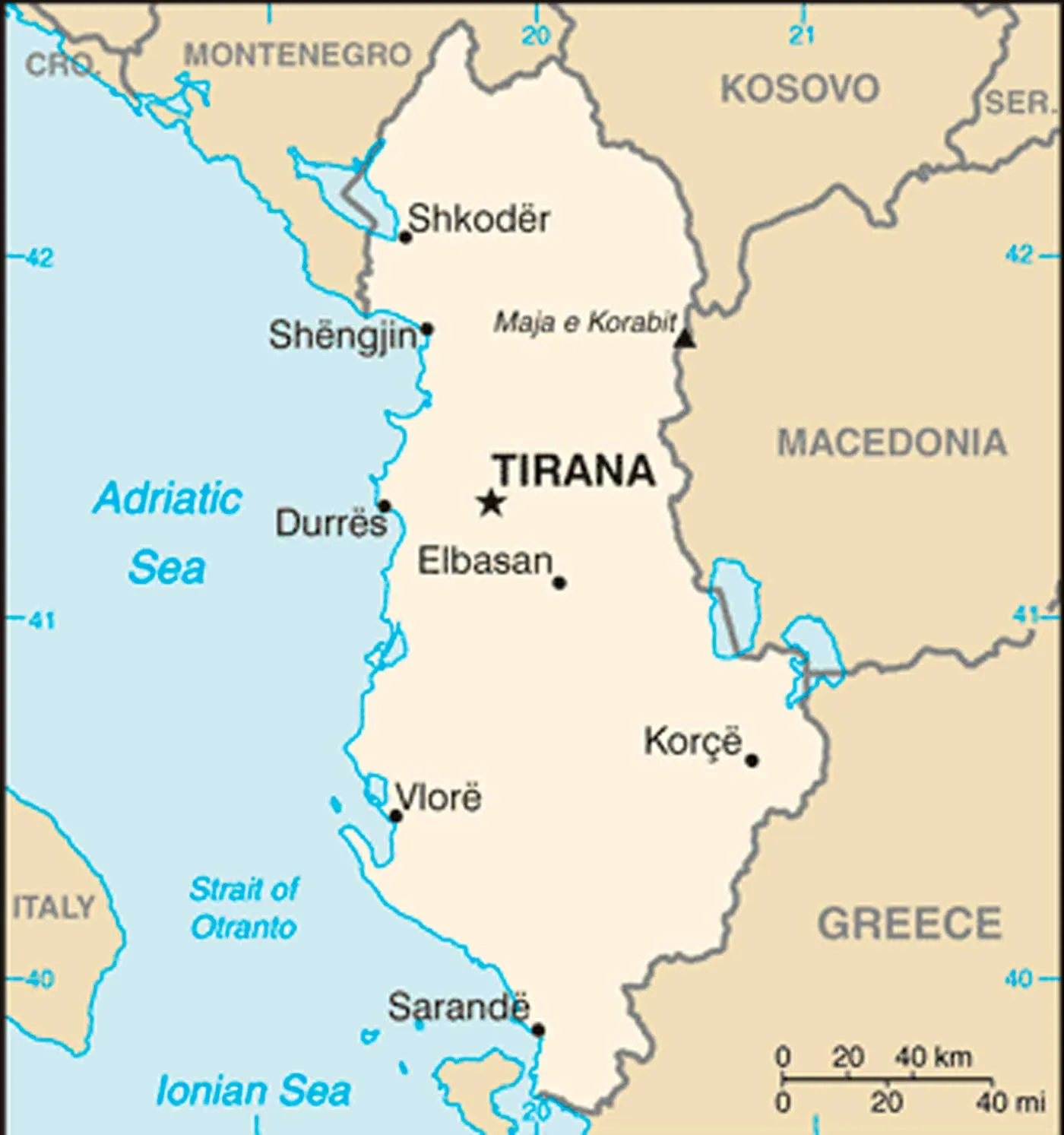 Mapa da Albânia