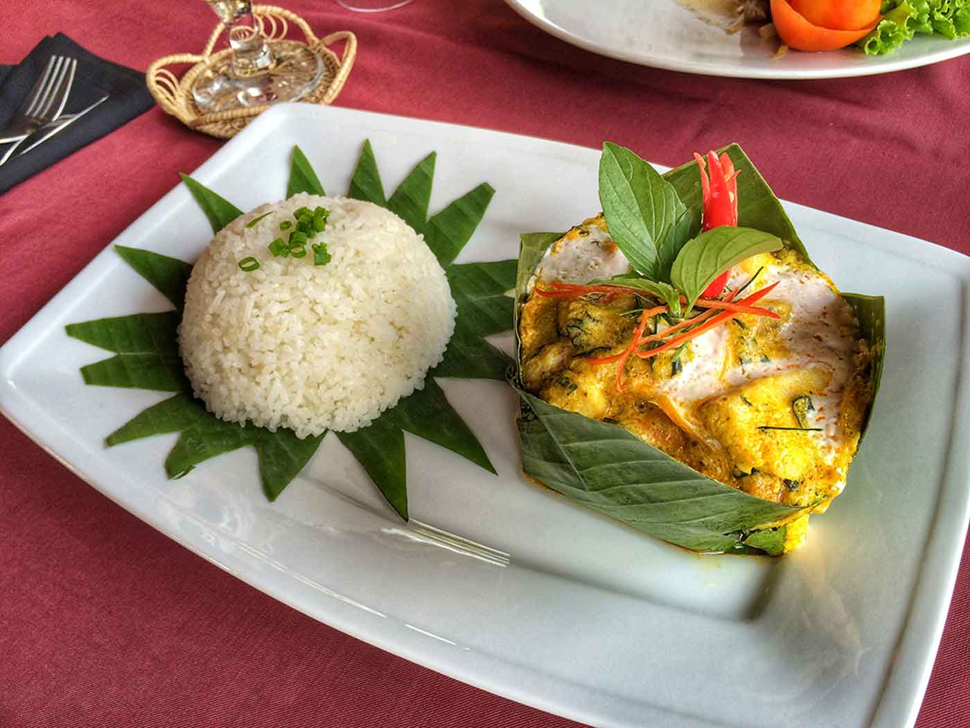 Prato de comida típica do Camboja - Khmer Fish Amok