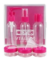 Kit de frascos para viagem com 10 peças rosa